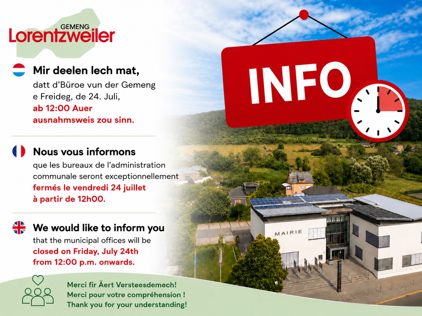 Image de l'actualité Information: exceptionnellement fermé le vendredi 24 juillet à partir de 12h00.